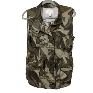 Caslon‎ Camouflage Vest Jacket Sz Small Drawstring Waist Green